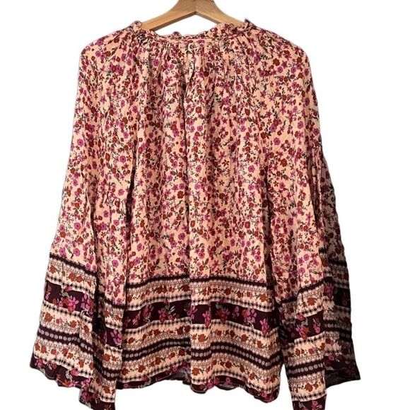 Vici Floral With Pink Tassels Bell Sleeves Rayon Boho Top Size Extra Large - Picture 7 of 13
